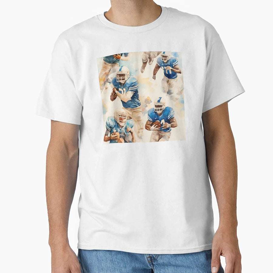 Watercolor American Football Player Pattern T-Shirt - Trendy Graphic Unisex - T-Shirt, Sweatshirt, Hoodie