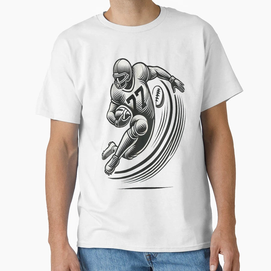 Minimalist Football Player Line Art T-Shirt - Graphic Print Men Women - T-Shirt, Sweatshirt, Hoodie