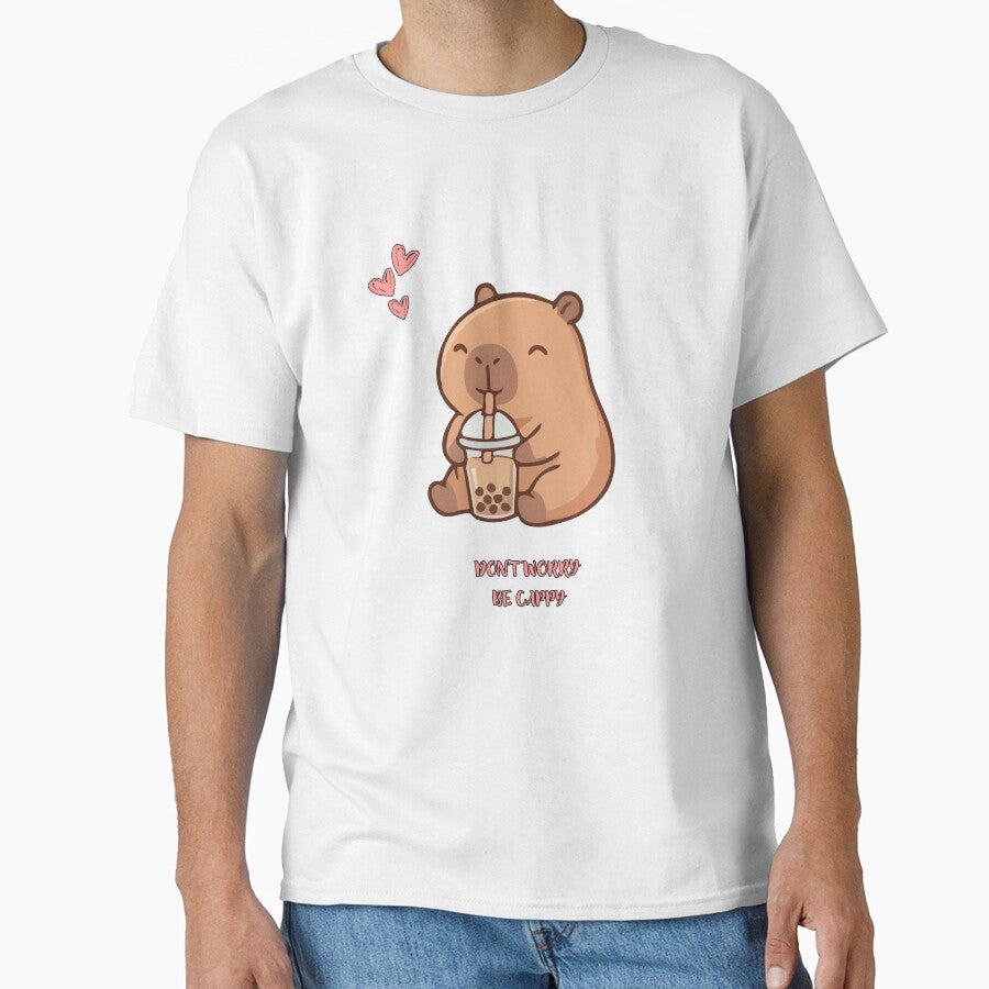 Cute Capybara Dont Worry Be Cappy Funny Animal Pun by - Adult & Kids T-Shirts, Sweatshirts & Hoodies apparel design preview 1