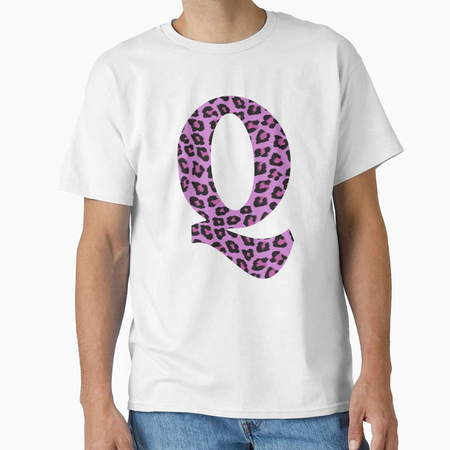 Purple Letter Q Leopard Cheetah T-Shirt - Aesthetic Graphic Men Women - T-Shirt, Sweatshirt, Hoodie