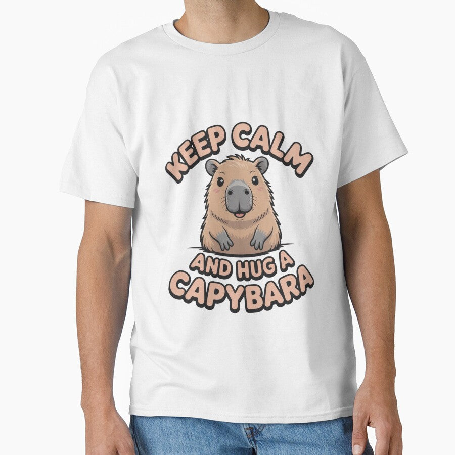 Keep Calm and Hug Capybara by HappyStencil - Adult & Kids T-Shirts, Sweatshirts & Hoodies apparel design preview 1