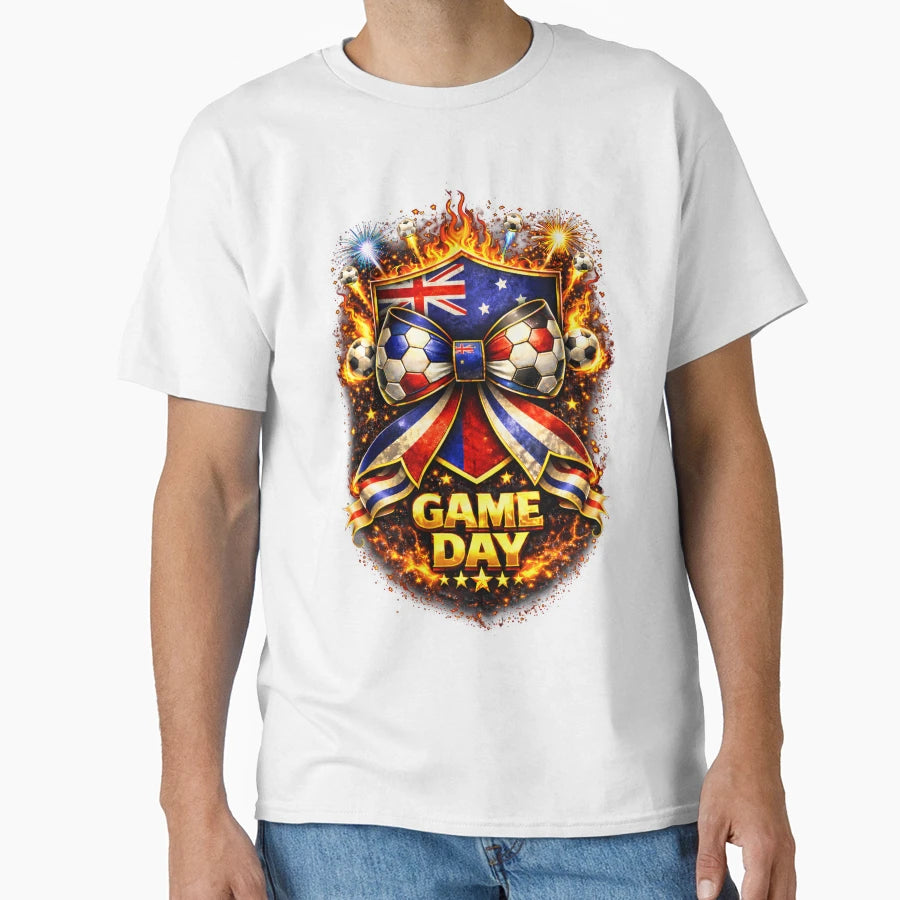 Australia Soccer Bow Game Day Fire Crest T-Shirt - Custom Art Print Unisex - T-Shirt, Sweatshirt, Hoodie