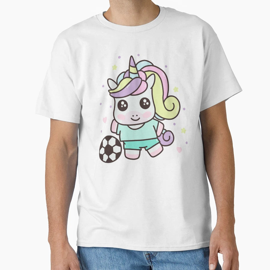 Kawaii Football Unicorn Soccer Sport T-Shirt - Minimalist Print Unisex - T-Shirt, Sweatshirt, Hoodie