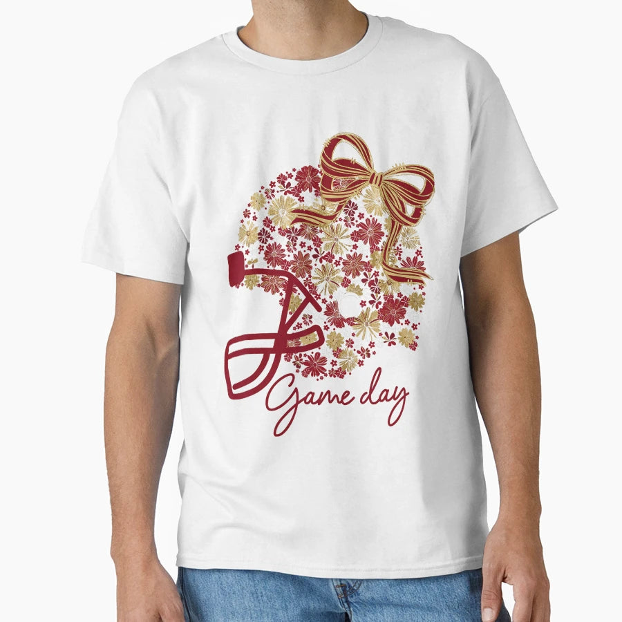 Floral Football Helmet Game Day Sports T-Shirt - Trendy Graphic for Adults - T-Shirt, Sweatshirt, Hoodie