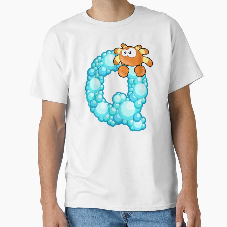 Letter Q Fishy Bubbly Alphabet T-Shirt - Graphic Print Unisex - T-Shirt, Sweatshirt, Hoodie