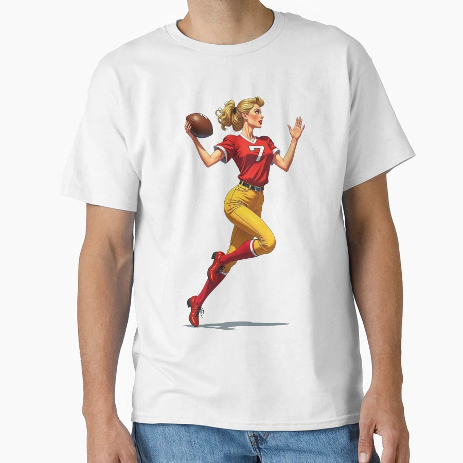 Pin Up Playing Football T-Shirt - Graphic Print Unisex - T-Shirt, Sweatshirt, Hoodie