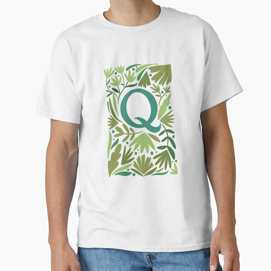 Q Monogram Floral Motifs T-Shirt - Aesthetic Graphic Men Women - T-Shirt, Sweatshirt, Hoodie