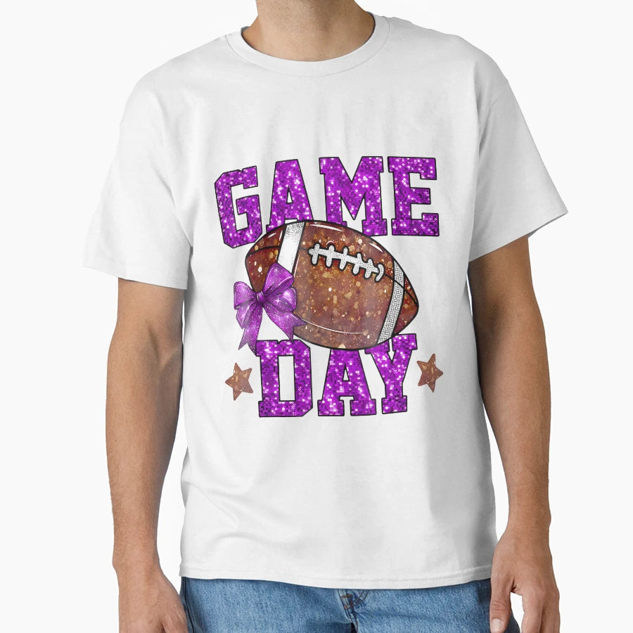 Glitter Football Mom Game Day Purple T-Shirt - Aesthetic Graphic Unisex - T-Shirt, Sweatshirt, Hoodie