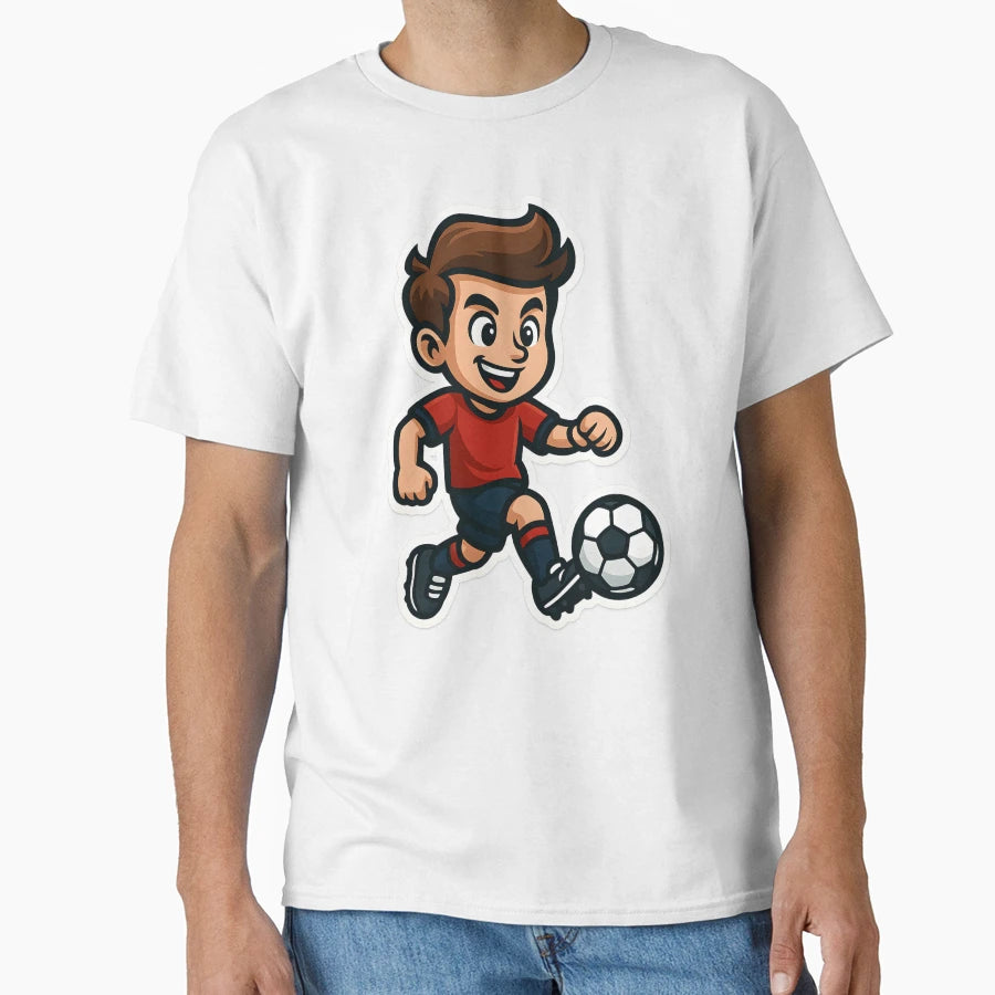 Cartoon Soccer Kicking Ball Illustration T-Shirt - Unique Graphic Unisex - T-Shirt, Sweatshirt, Hoodie
