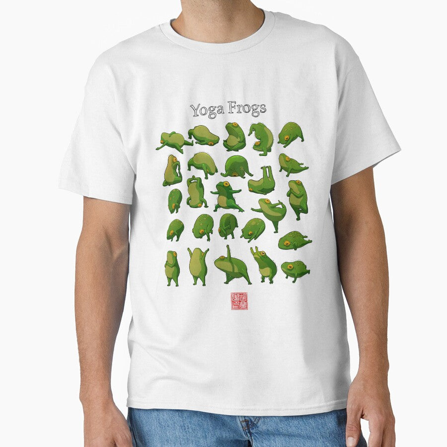 Yoga Frogs Poster With Text by DingHuArt - Adult & Kids T-Shirts, Sweatshirts & Hoodies apparel design preview 1
