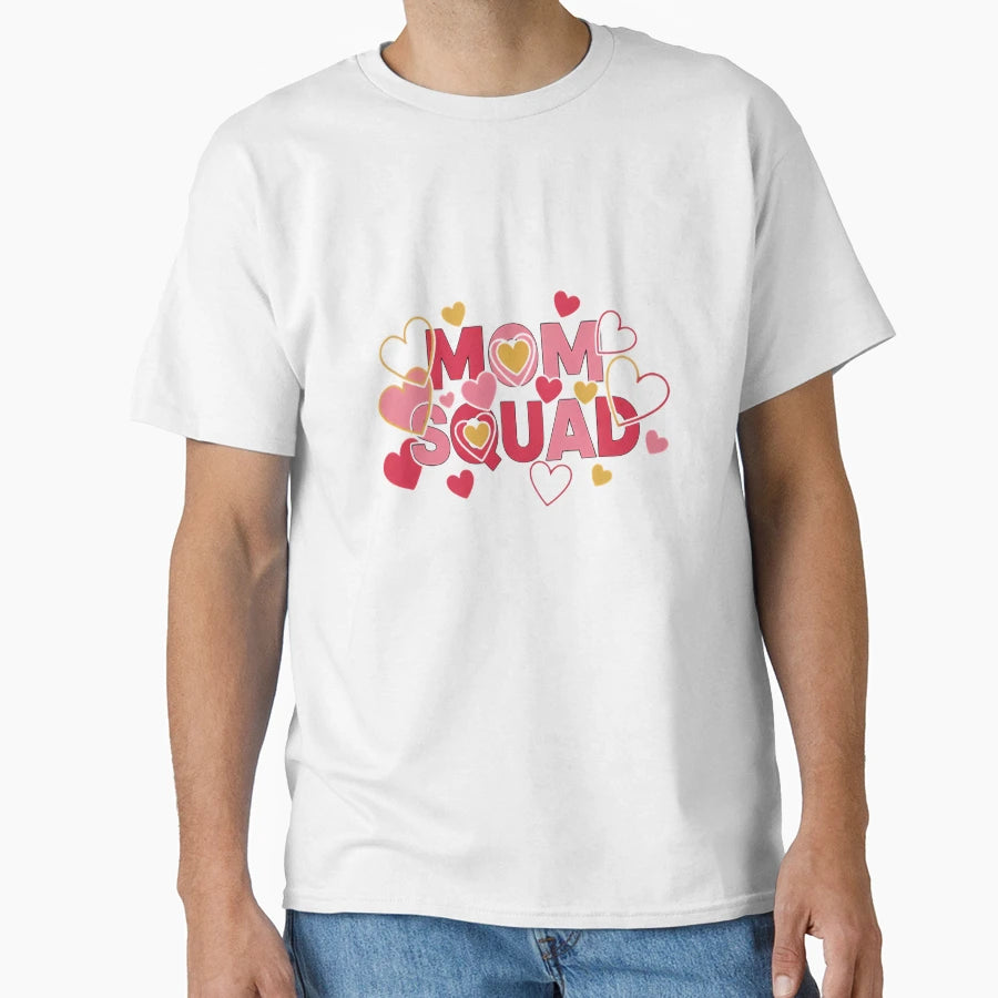 Mom Squad Typography Multiple Hearts T-Shirt - Streetwear Style for Adults - T-Shirt, Sweatshirt, Hoodie