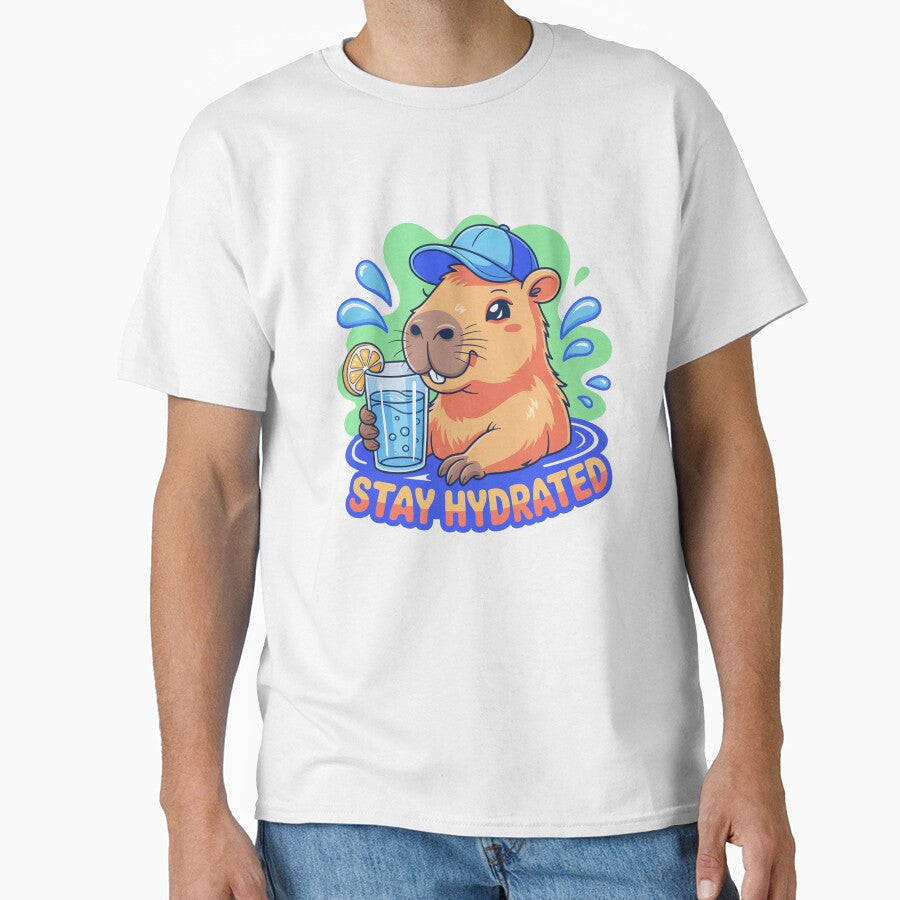 Stay Hydrated Funny Capybara Cartoon by MonkiFlipp - Adult & Kids T-Shirts, Sweatshirts & Hoodies apparel design preview 1