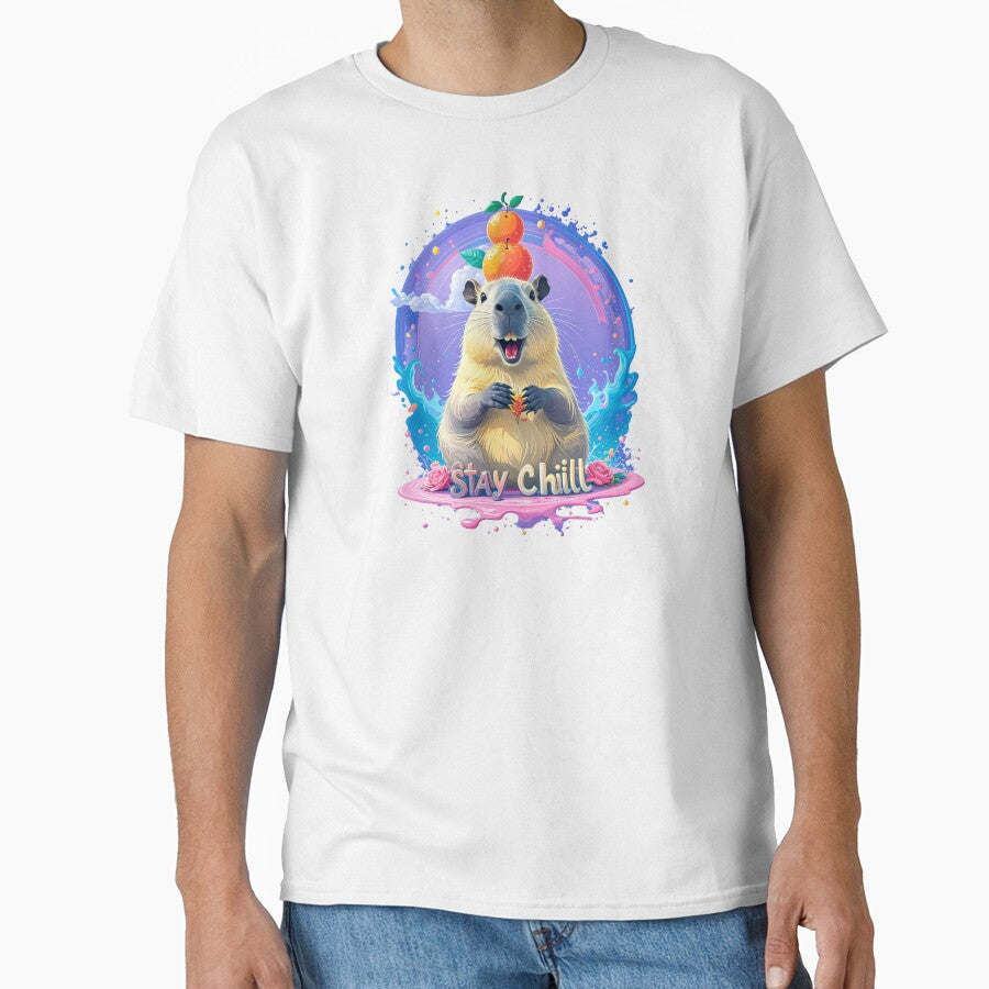 Stay Chill Cute Capybara Orange Zen Figure by - Adult & Kids T-Shirts, Sweatshirts & Hoodies apparel design preview 1