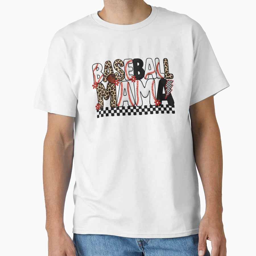 Baseball Mama Leopard Checkered Game Day T-Shirt - Graphic Print for Adults - T-Shirt, Sweatshirt, Hoodie