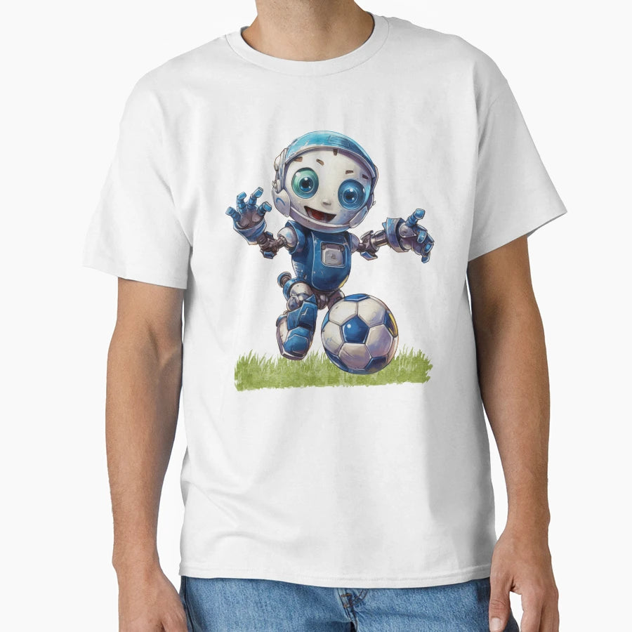 Robot Playing Football T-Shirt - Minimalist Print for Adults - T-Shirt, Sweatshirt, Hoodie
