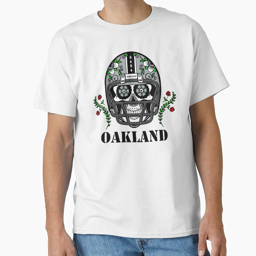Oakland Football Helmet Sugar Skull T-Shirt - Unique Graphic for Adults - T-Shirt, Sweatshirt, Hoodie