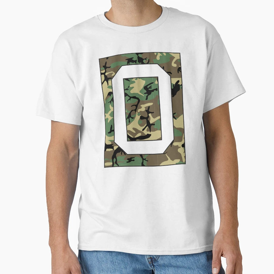 Letter O Military Camo Stencil Font T-Shirt - Novelty Apparel for Adults - T-Shirt, Sweatshirt, Hoodie
