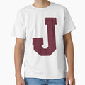Alphabet Maroon J Sports Letter J T-Shirt - Fun Novelty Design Unisex - T-Shirt, Sweatshirt, Hoodie