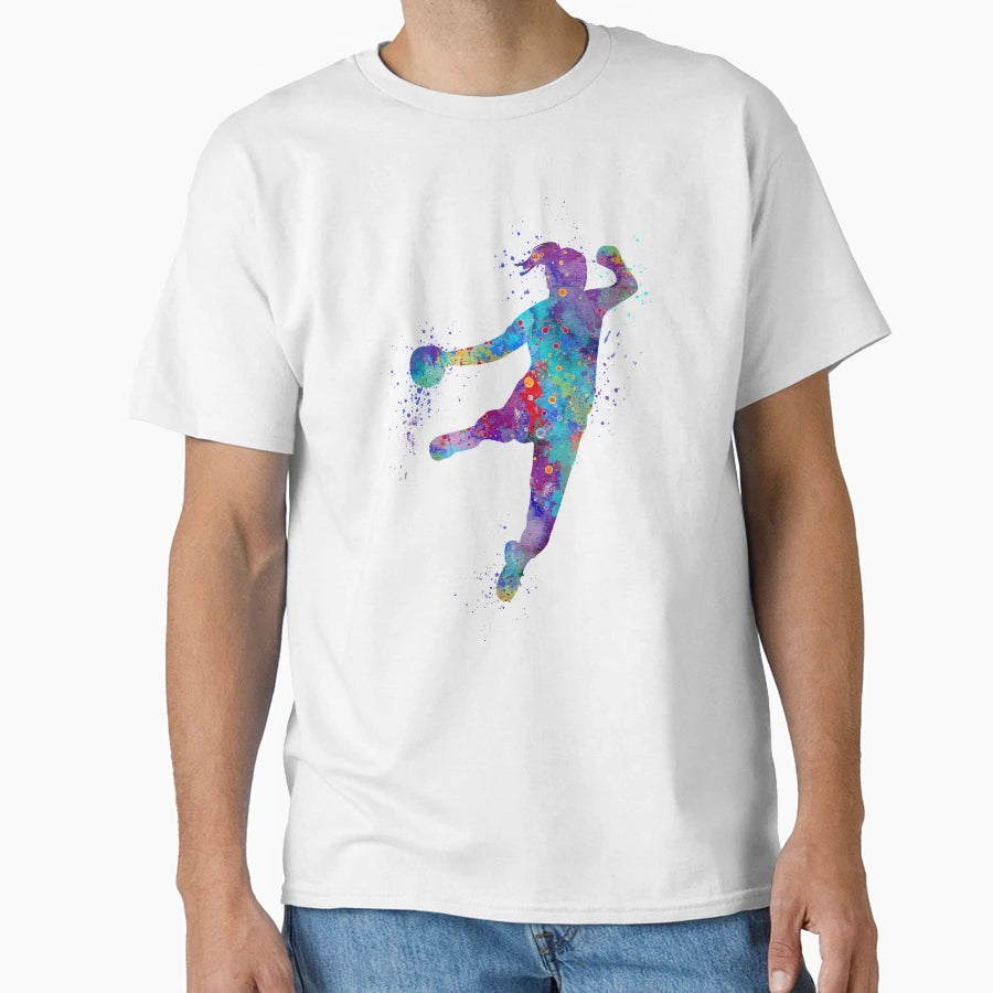 Handball Colorful Watercolor Silhouette T-Shirt - Trendy Graphic Men Women - T-Shirt, Sweatshirt, Hoodie