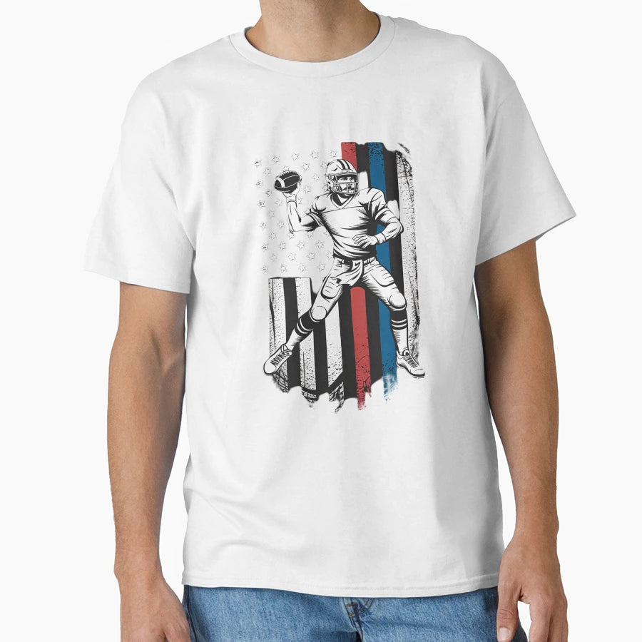 American Football Player Us Flag T-Shirt - Unique Graphic for Adults - T-Shirt, Sweatshirt, Hoodie