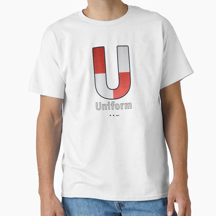 Uniform Navy Alphabet Leather T-Shirt - Unique Graphic Unisex - T-Shirt, Sweatshirt, Hoodie