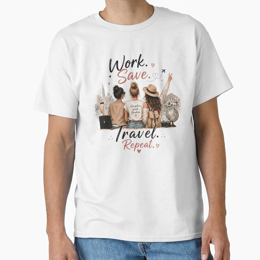Work Save Travel Repeat by Arvelle Art - Adult & Kids T-Shirts, Sweatshirts & Hoodies apparel design preview 1