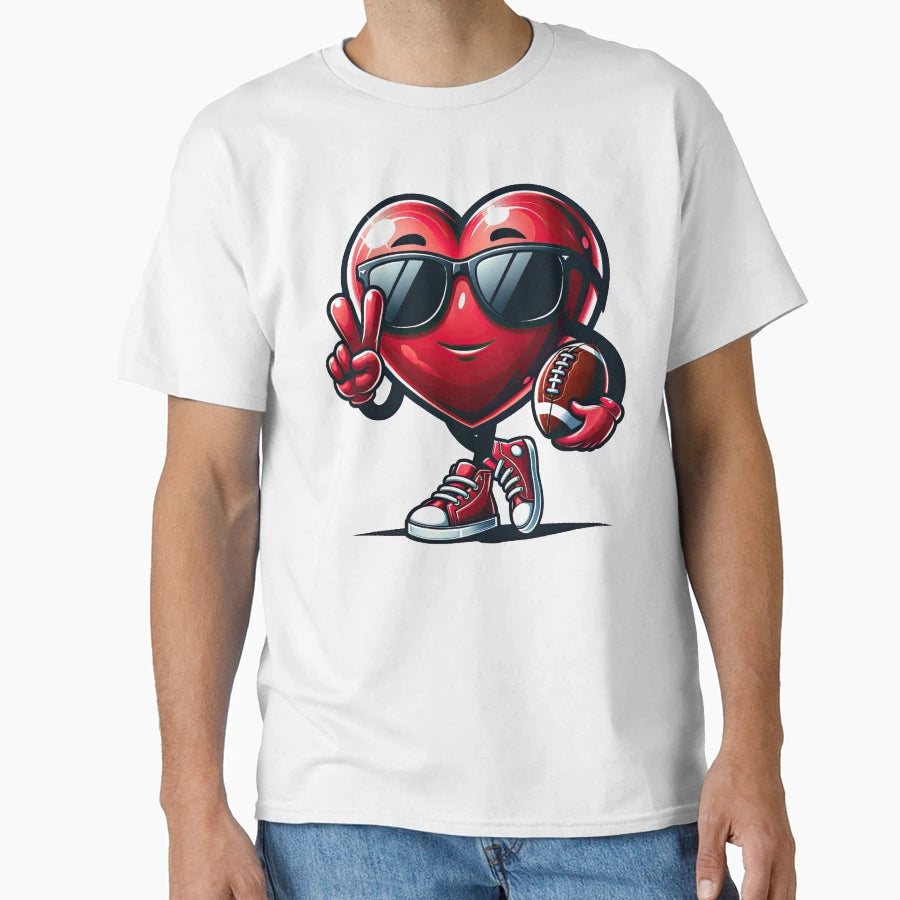 Heart American Football Valentines T-Shirt - Fun Novelty Design Men Women - T-Shirt, Sweatshirt, Hoodie