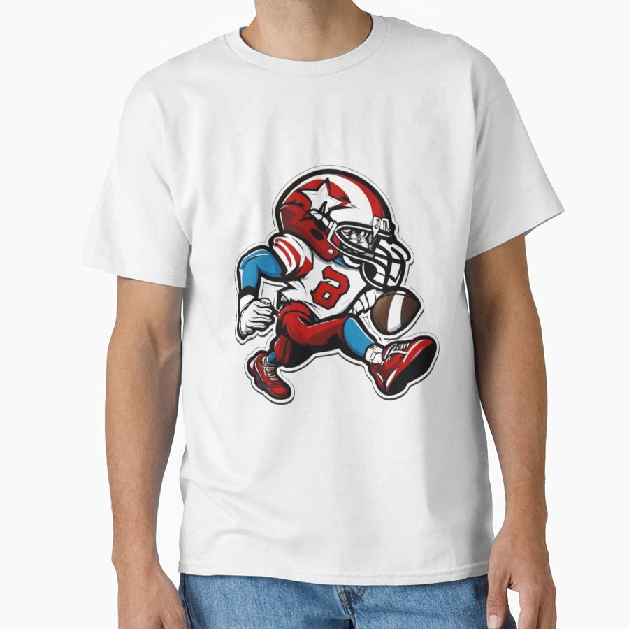 Cartoon Character Playing Football T-Shirt - Unique Graphic for Adults - T-Shirt, Sweatshirt, Hoodie