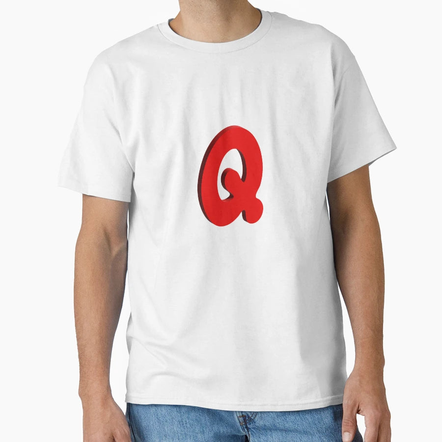 Bold Red 3D Letter Q Playful Bubble Font T-Shirt - Trendy Graphic Men Women - T-Shirt, Sweatshirt, Hoodie