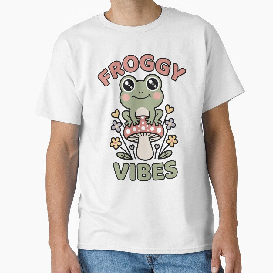 Froggy Vibes Cute Frog on Mushroom by kamisclothes - Adult & Kids T-Shirts, Sweatshirts & Hoodies apparel design preview 1