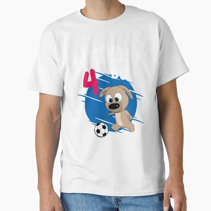 Birthday 4 Years Pup Soccer T-Shirt - Minimalist Print for Adults - T-Shirt, Sweatshirt, Hoodie