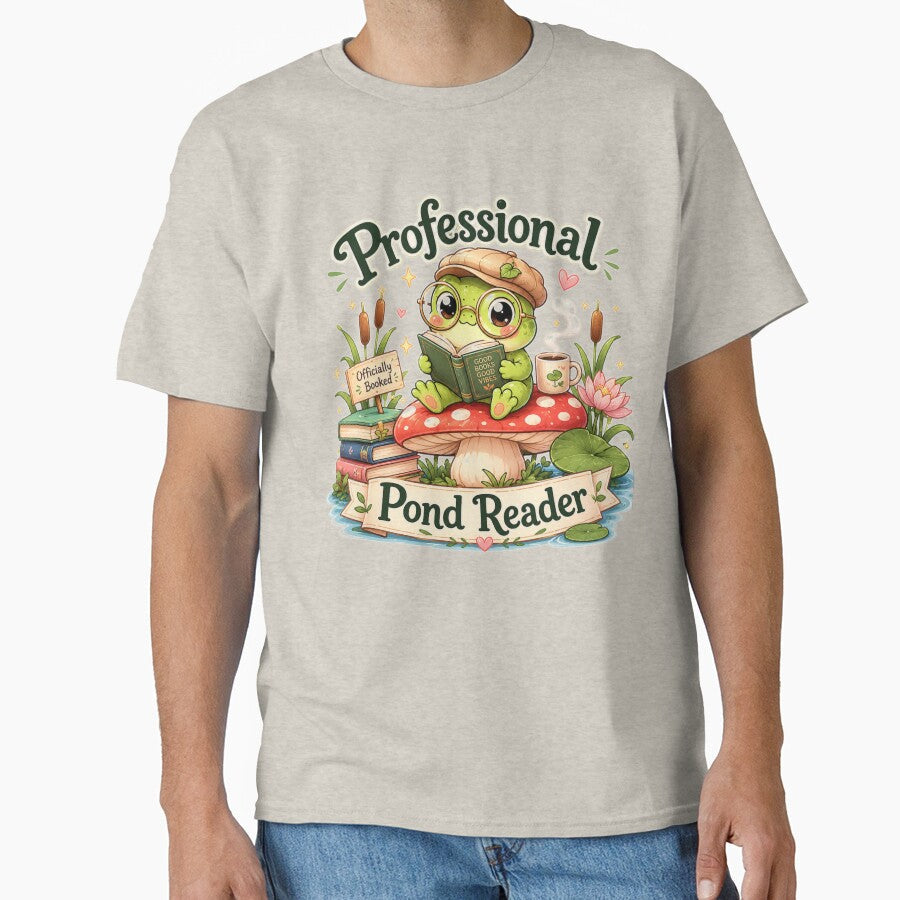 Professional Pond Reader Cute Frog Book Lover Design - Adult & Kids T-Shirts, Sweatshirts & Hoodies apparel design preview 1