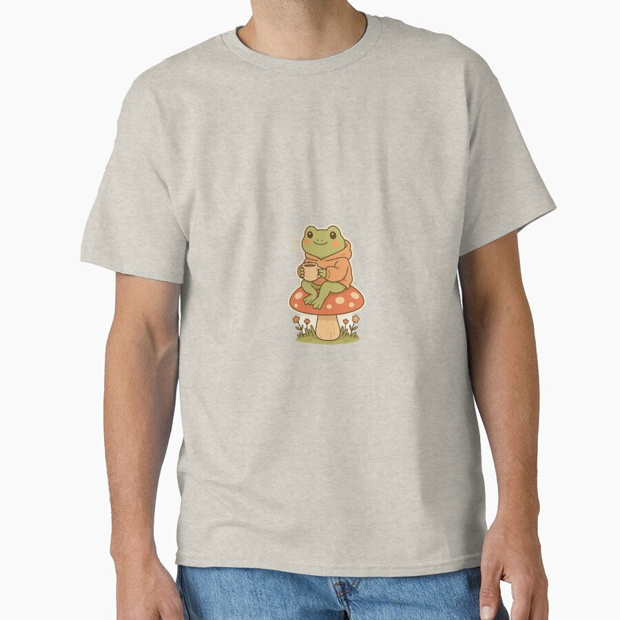 "Cozy Frog Drinking Coffee Cottagecore Mushroom - Adult & Kids T-Shirts, Sweatshirts & Hoodies apparel design preview 1