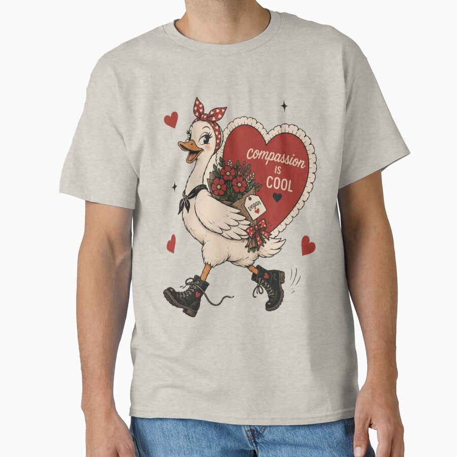 Compassion Is Cool Retro Vegan Duck by - Adult & Kids T-Shirts, Sweatshirts & Hoodies apparel design preview 1