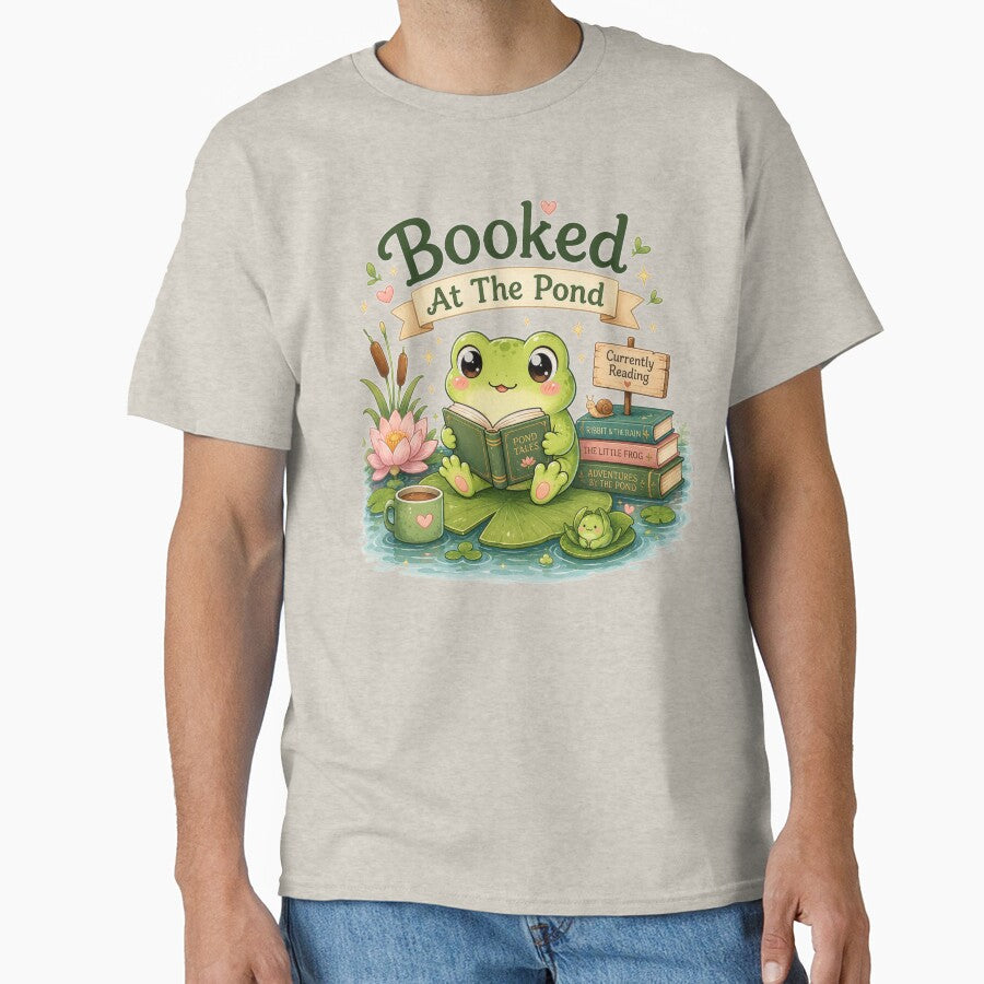 Booked At The Pond Cute Frog Book Lover Design by - Adult & Kids T-Shirts, Sweatshirts & Hoodies apparel design preview 1