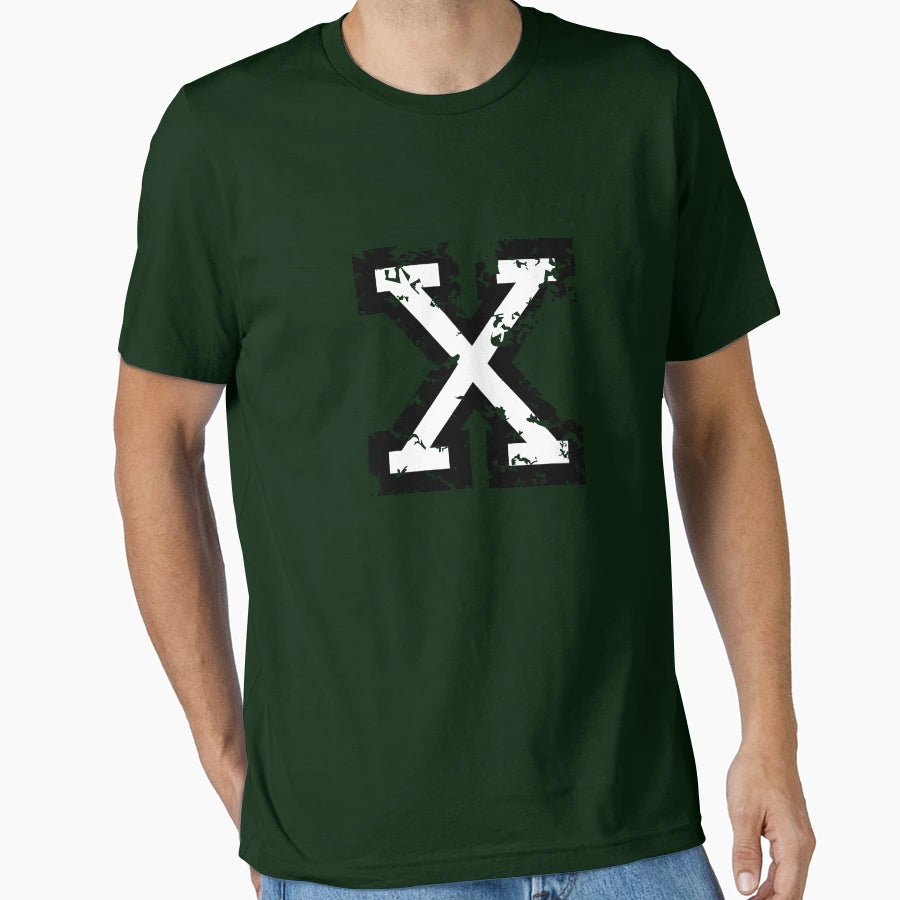 Letter X Distressed Two Color Black T-Shirt - Fun Novelty Design Men Women - T-Shirt, Sweatshirt, Hoodie