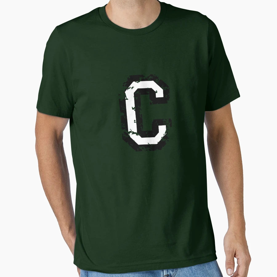 Letter C Distressed Two Color Black T-Shirt - Aesthetic Graphic Unisex - T-Shirt, Sweatshirt, Hoodie