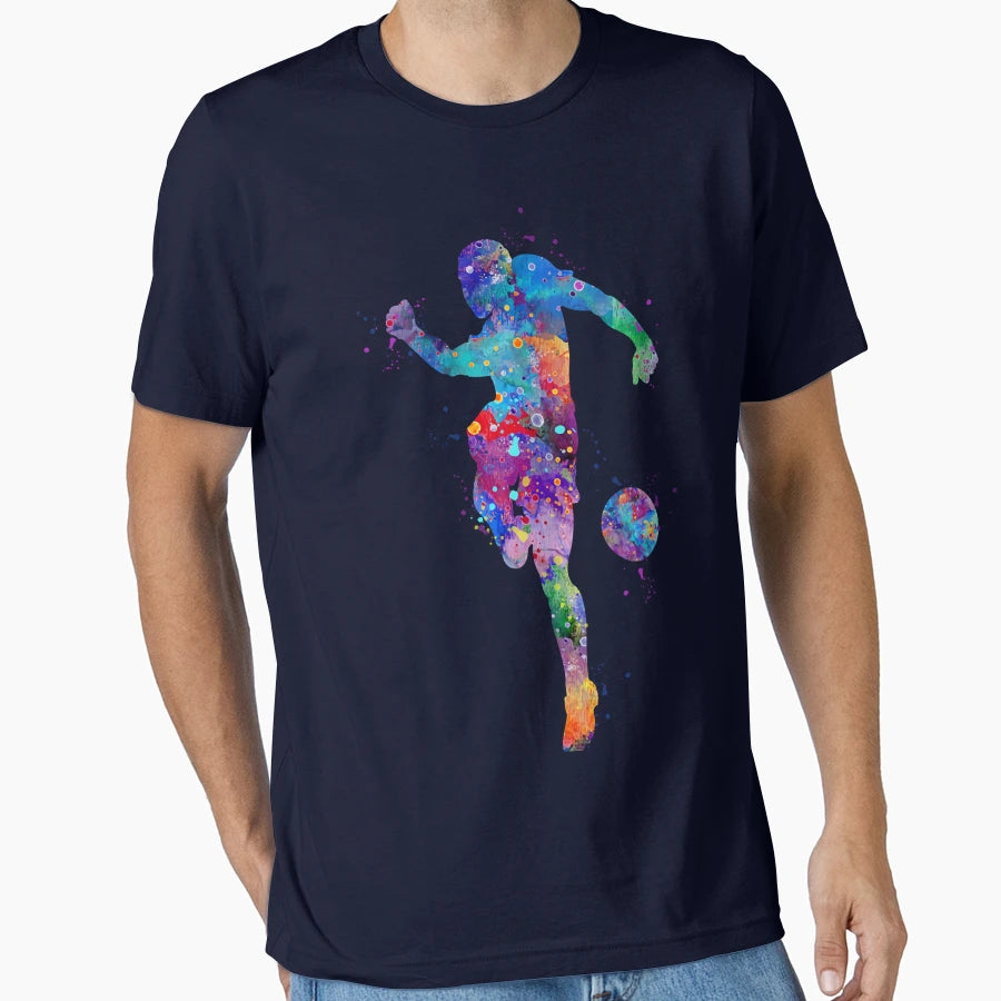 Soccer Player Watercolor Painting Art T-Shirt - Aesthetic Graphic Unisex - T-Shirt, Sweatshirt, Hoodie