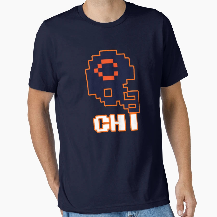 Chicago Football Tecmo Bowl Helmet And T-Shirt - Custom Art Print Men Women - T-Shirt, Sweatshirt, Hoodie