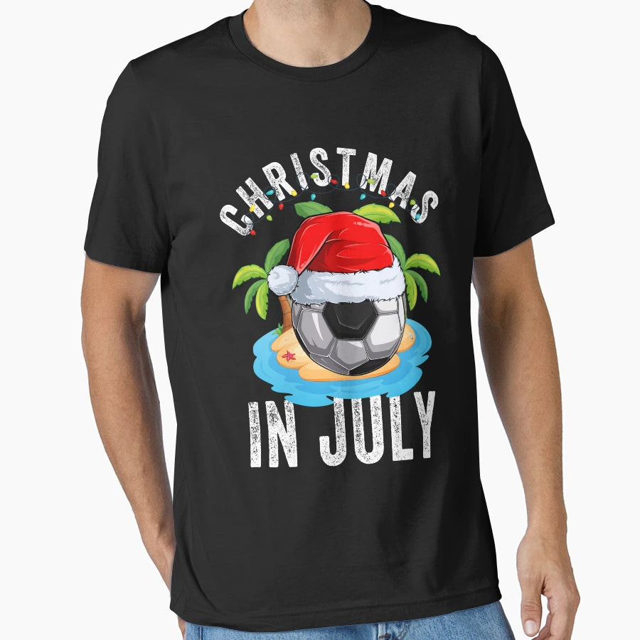 July Soccer Santa Hat Summer Vacation T-Shirt - Streetwear Style Unisex - T-Shirt, Sweatshirt, Hoodie
