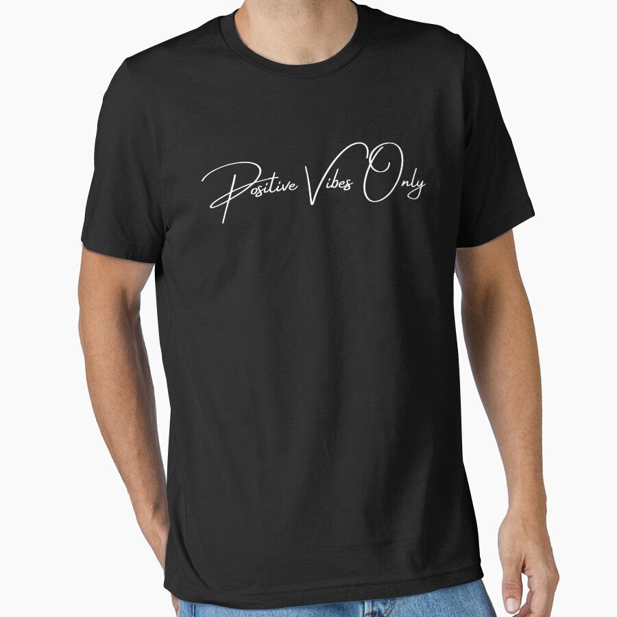 Vintage Positive Vibes only Cursive Typography by - Adult & Kids T-Shirts, Sweatshirts & Hoodies apparel design preview 1