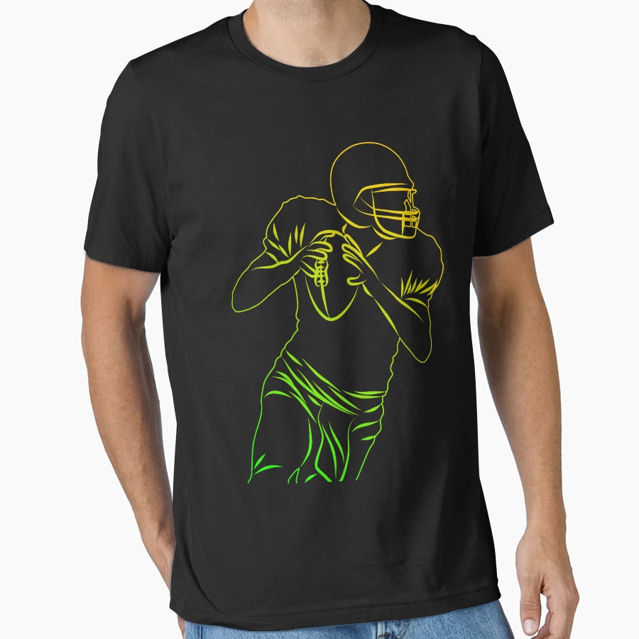 Yellow Green Football Player Hold Football T-Shirt - Novelty Apparel Unisex - T-Shirt, Sweatshirt, Hoodie