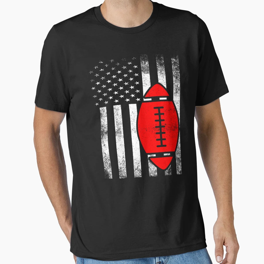 American Flag Red Football T-Shirt - Aesthetic Graphic Unisex - T-Shirt, Sweatshirt, Hoodie