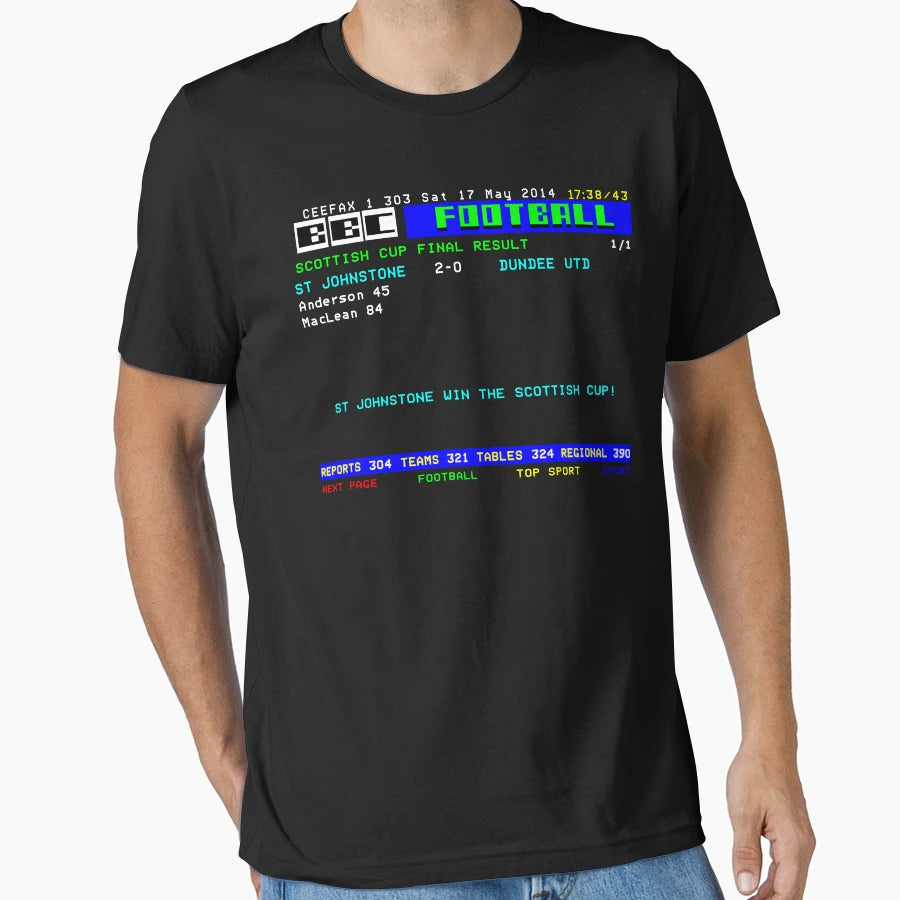 St Johnstone 2014 Scottish Cup Ceefax T-Shirt - Graphic Print for Adults - T-Shirt, Sweatshirt, Hoodie