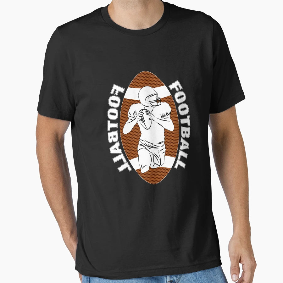 White Football Player Brown Football T-Shirt - Minimalist Print Men Women - T-Shirt, Sweatshirt, Hoodie