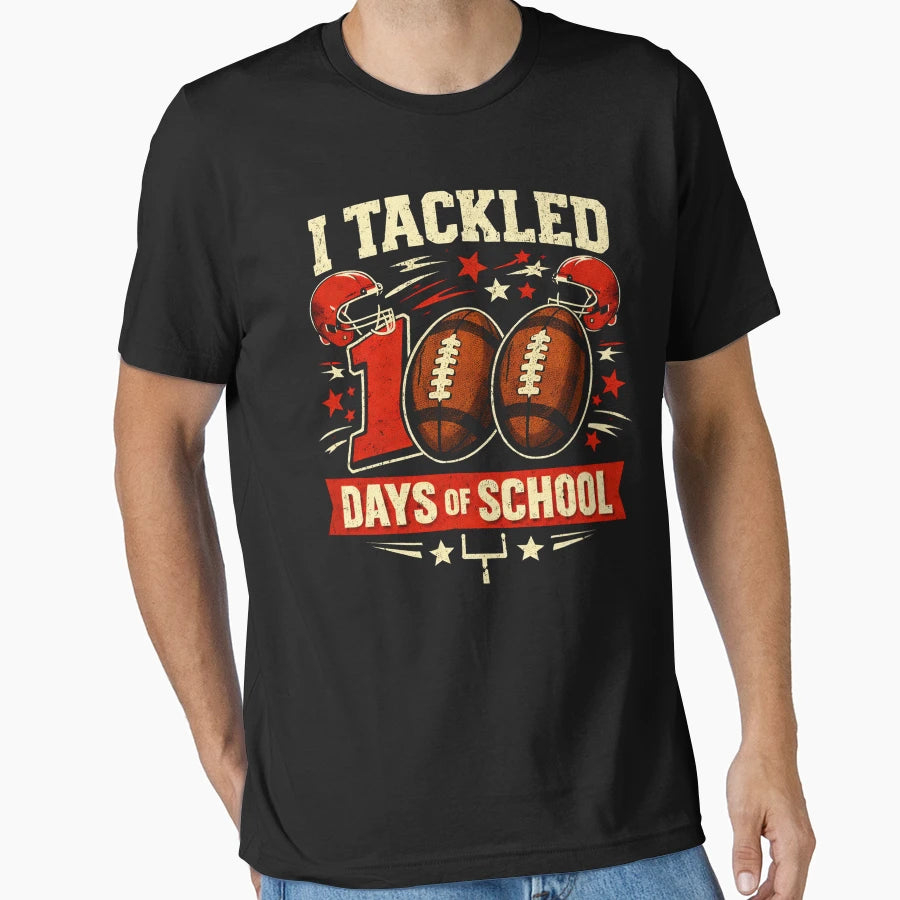 100 Days School 100Th Day School Football T-Shirt - Unique Graphic Unisex - T-Shirt, Sweatshirt, Hoodie