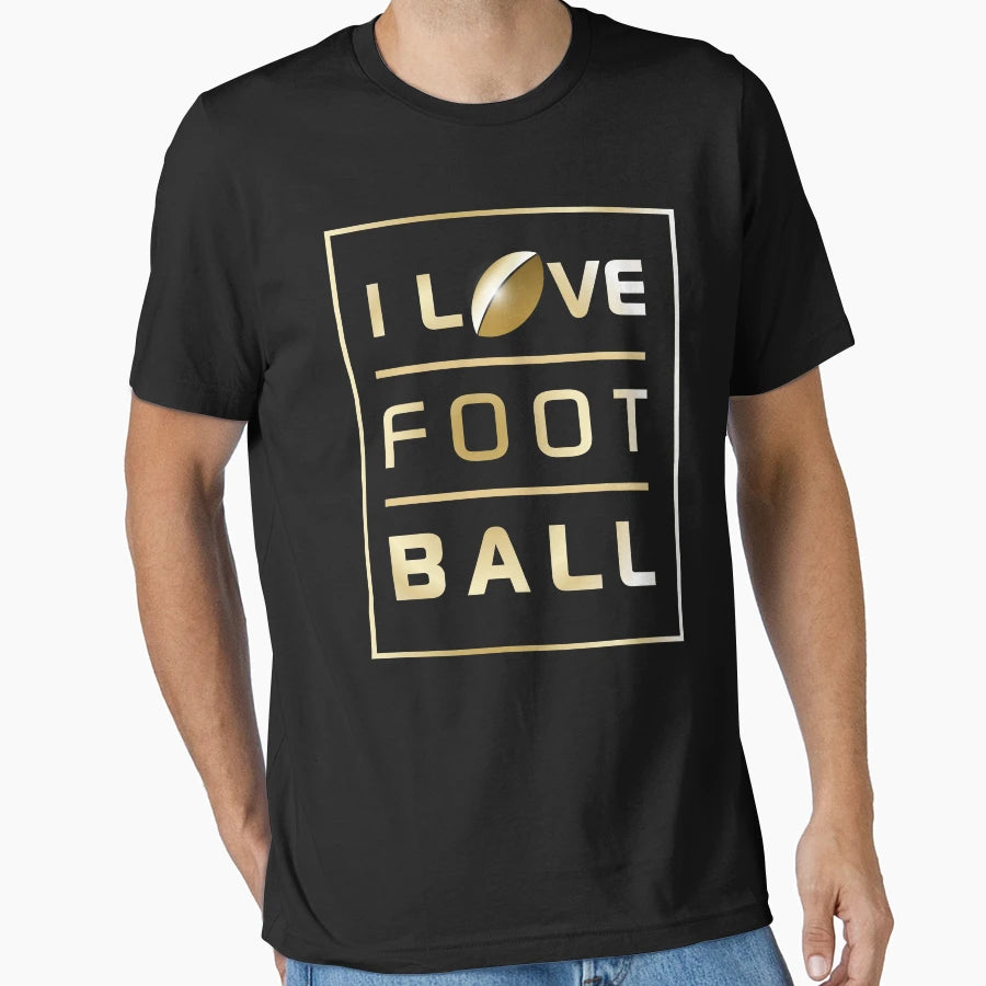 I Love Football Gold Metallic T-Shirt - Graphic Print Men Women - T-Shirt, Sweatshirt, Hoodie