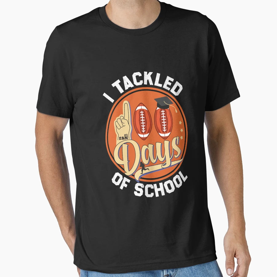 I Tackled 100 Day School Football 100Th Day T-Shirt - Graphic Print Unisex - T-Shirt, Sweatshirt, Hoodie