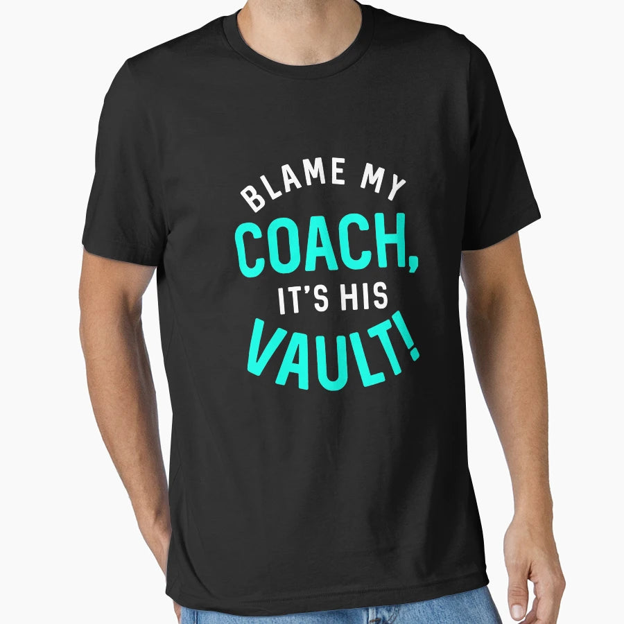 Gymnastics Blame My Coach White Teal T-Shirt - Trendy Graphic for Adults - T-Shirt, Sweatshirt, Hoodie