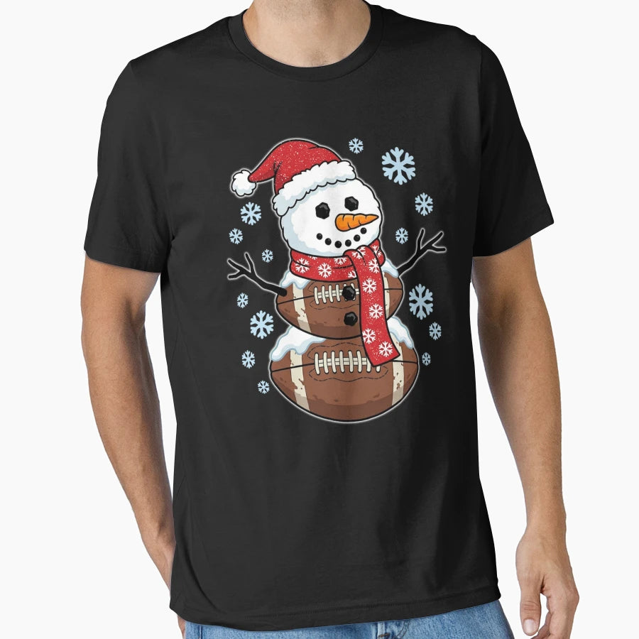 Football Snowman Holiday Art T-Shirt - Graphic Print for Adults - T-Shirt, Sweatshirt, Hoodie